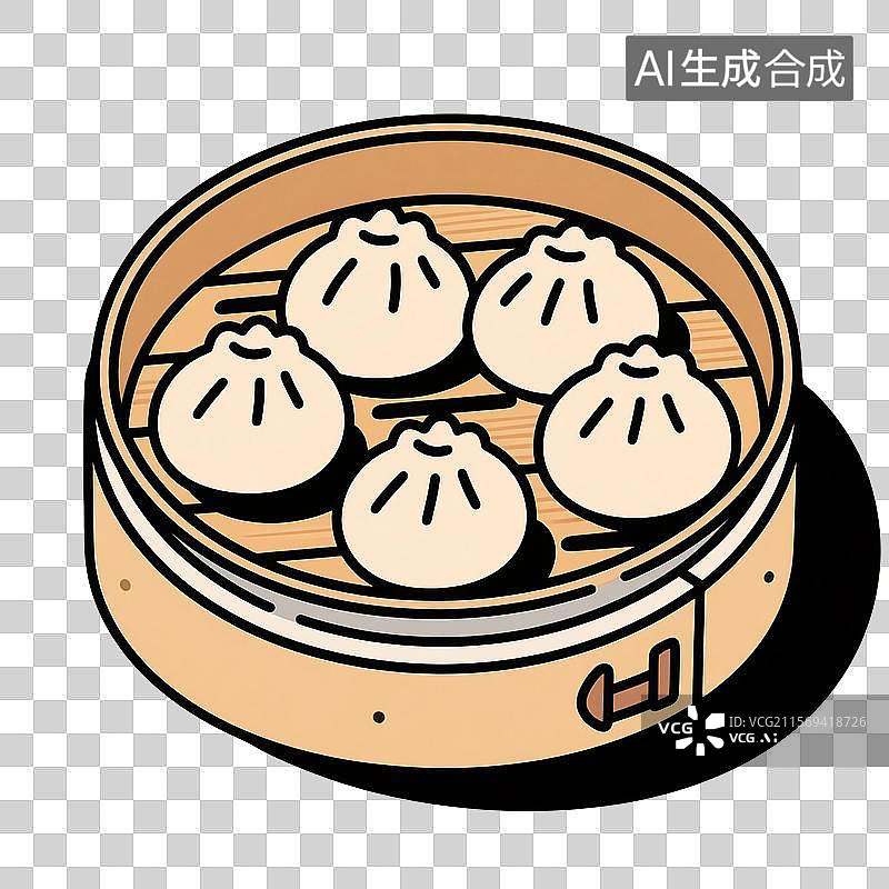【AI数字艺术】小笼包，美食免抠元素，放在蒸笼里的一屉小笼包，鲜肉包子，速冻食品，传统美食图片素材