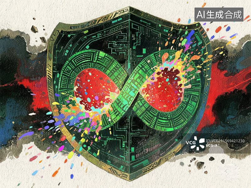 【AI数字艺术】无限符号与电路板的抽象艺术图片素材