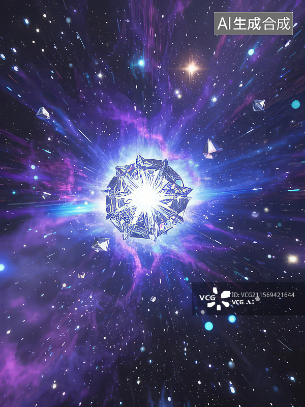 【AI数字艺术】宇宙中的发光晶体图片素材
