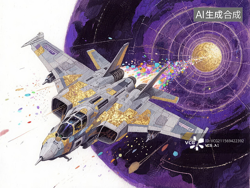 【AI数字艺术】太空战斗机穿越星系图片素材