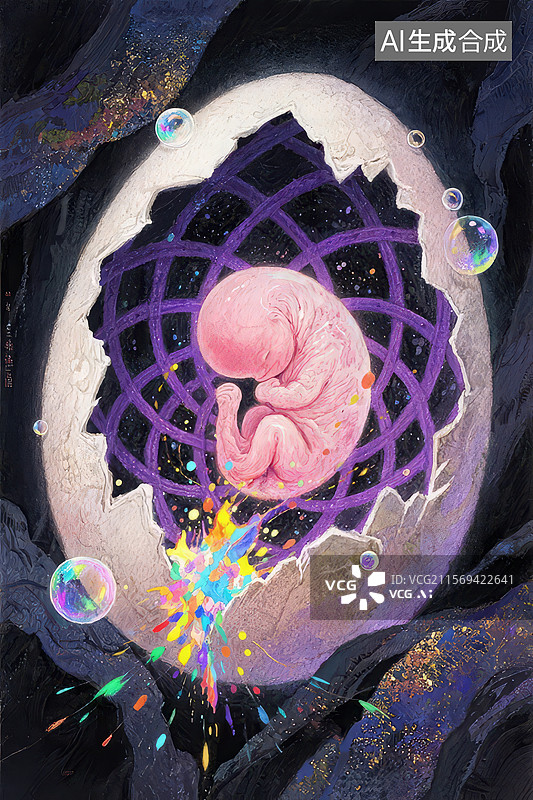 【AI数字艺术】胚胎在宇宙背景下的艺术表现图片素材