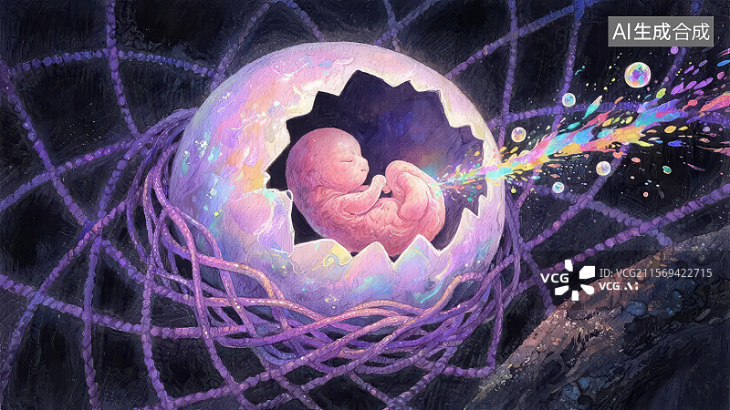 【AI数字艺术】胚胎在破裂的蛋壳中图片素材