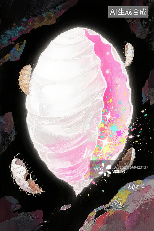【AI数字艺术】抽象艺术中的发光茧与昆虫图片素材