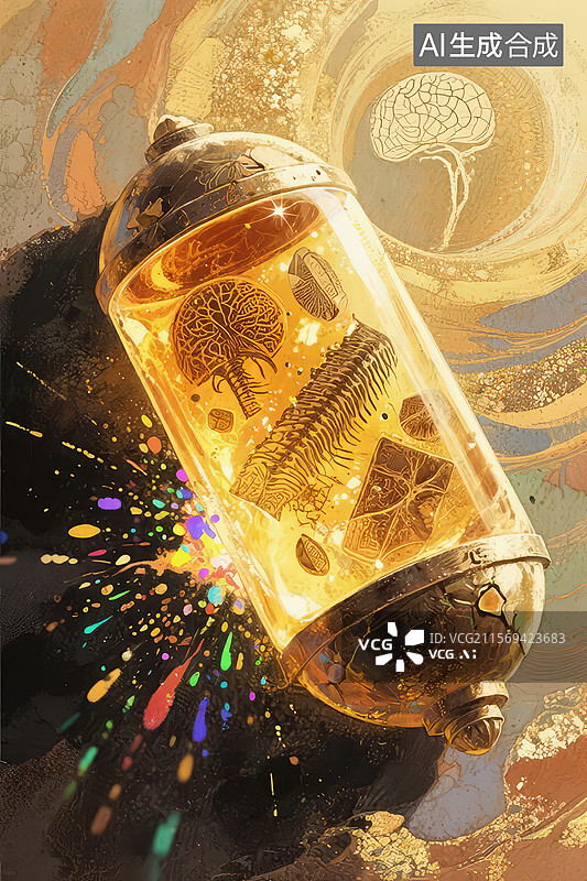 【AI数字艺术】真空管内的脑与电路图图片素材