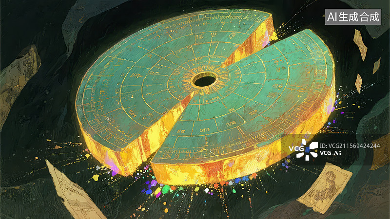 【AI数字艺术】神秘发光的古代圆盘图片素材
