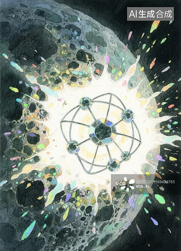 【AI数字艺术】原子模型与能量爆发图片素材