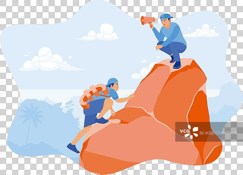 老板在悬崖顶上用扩音器讲话图片素材