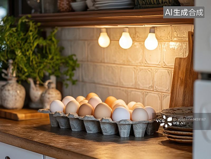 【AI数字艺术】厨房台面上的鸡蛋盒图片素材