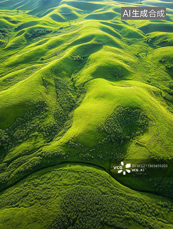 【AI数字艺术】连绵起伏的绿色丘陵图片素材