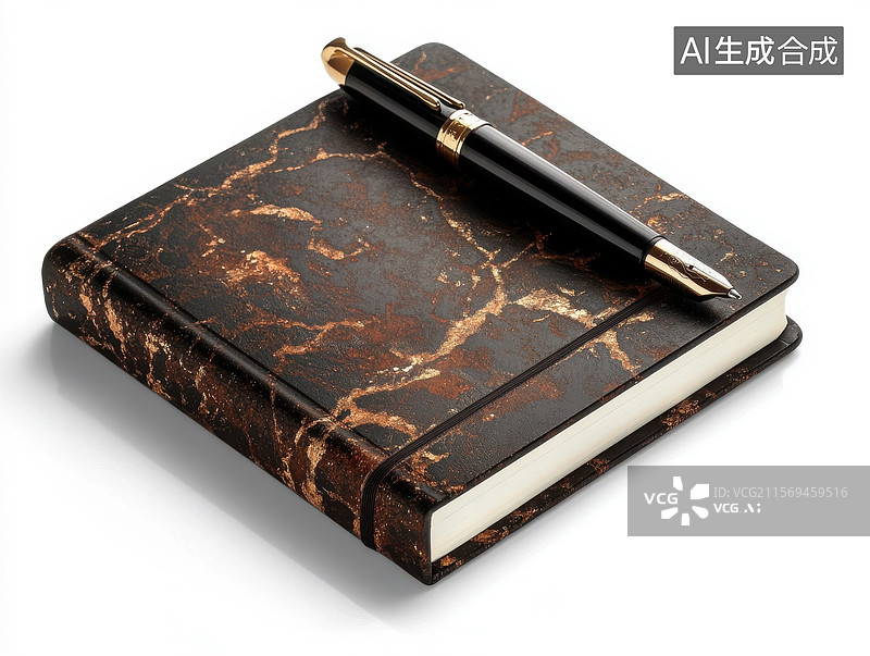 【AI数字艺术】大理石纹笔记本和钢笔图片素材