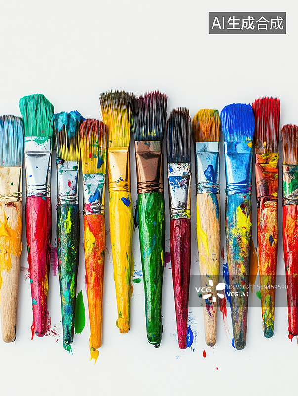 【AI数字艺术】彩色颜料覆盖的画笔图片素材