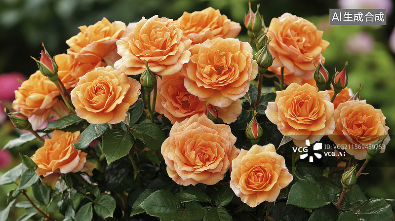 【AI数字艺术】橙色玫瑰花丛图片素材
