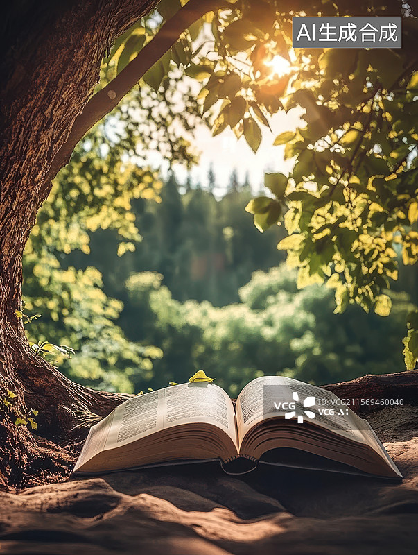 【AI数字艺术】在树下打开的书图片素材
