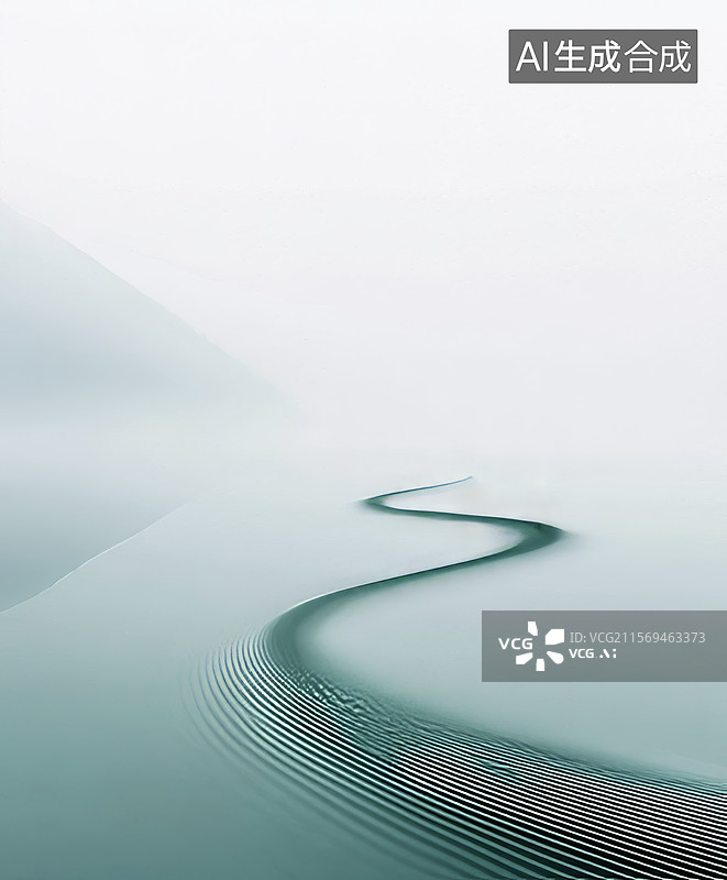 【AI数字艺术】远山背景中的绿色曲流图片素材