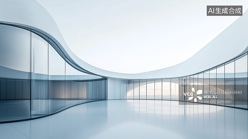 【AI数字艺术】极简曲线玻璃展厅空间图图片素材