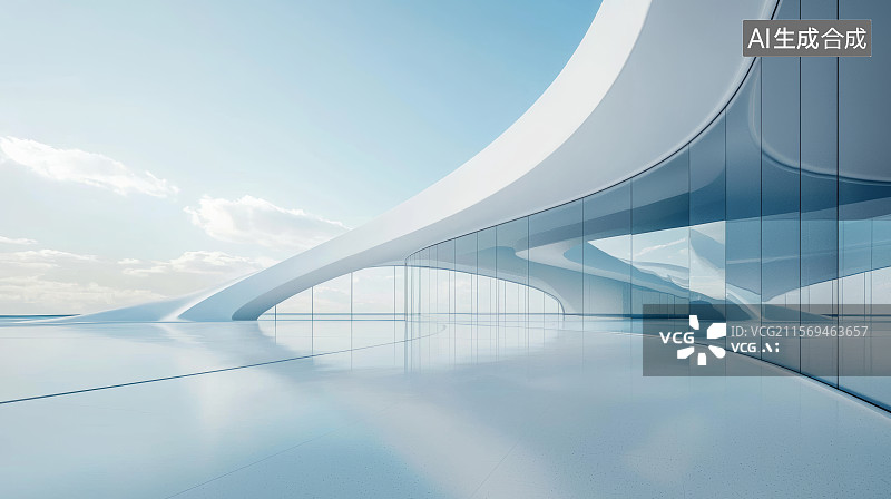 【AI数字艺术】极简曲线玻璃展厅空间图图片素材