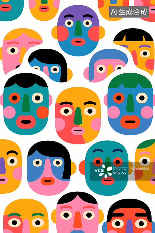 【AI数字艺术】多彩抽象人脸图案图片素材