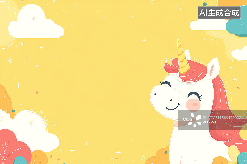 【AI数字艺术】可爱的独角兽在黄色背景中图片素材