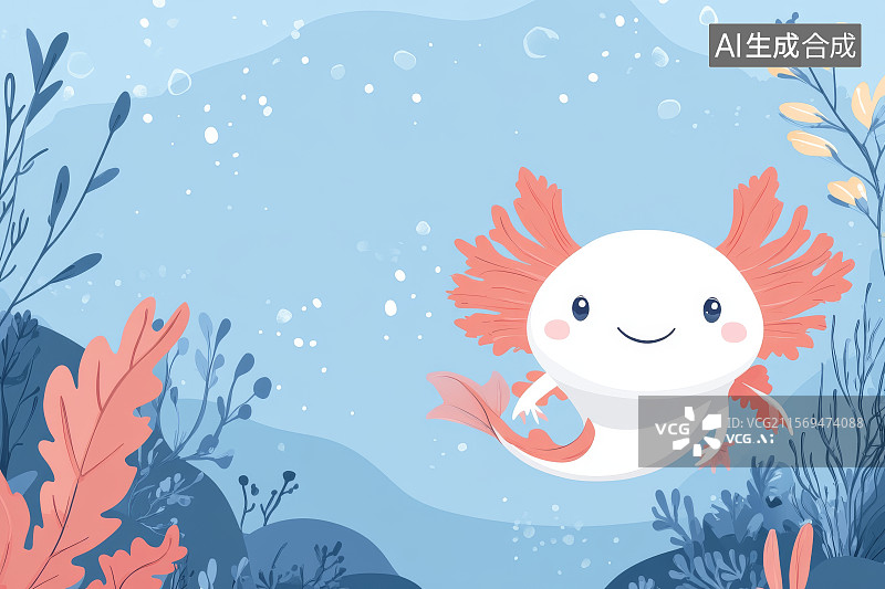 【AI数字艺术】卡通风格的水下蝾螈图片素材