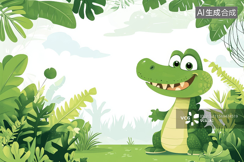 【AI数字艺术】卡通鳄鱼在丛林中图片素材