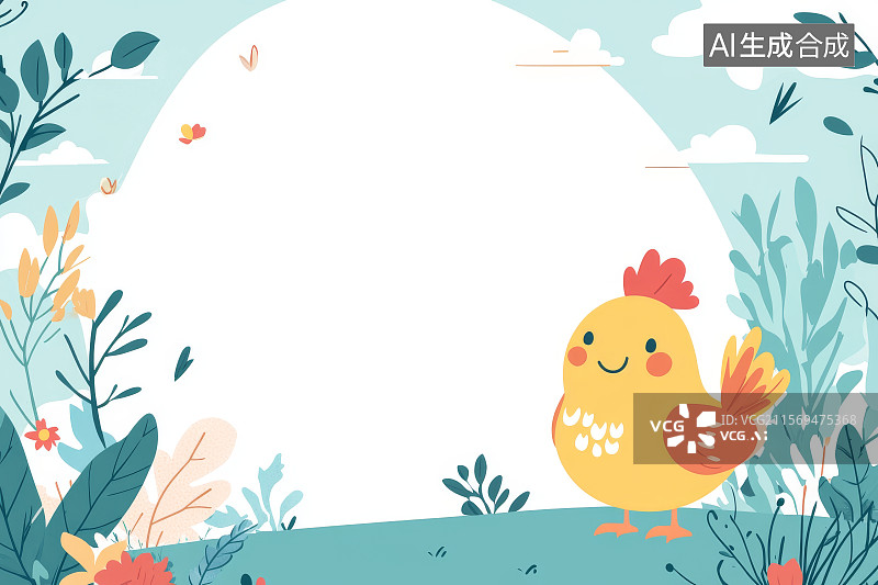 【AI数字艺术】卡通小鸡在花园里图片素材