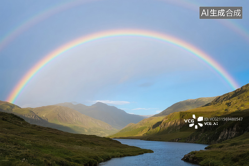 【AI数字艺术】山谷双彩虹图片素材