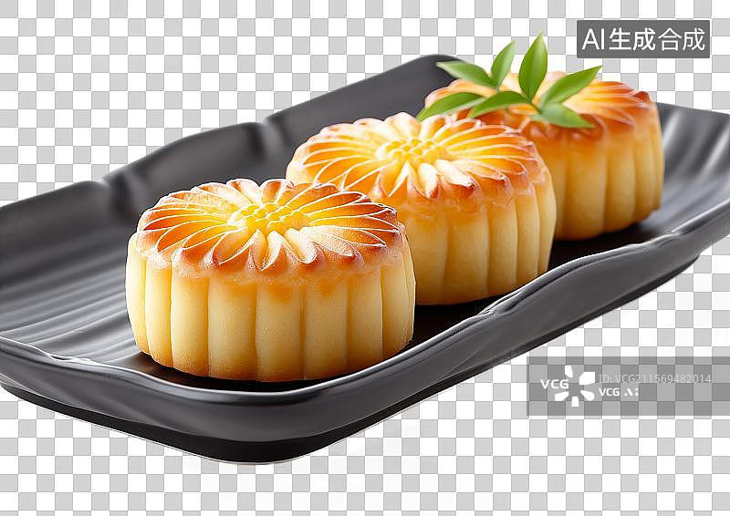 【AI数字艺术】【免抠png素材】餐盘上的几个月饼图片素材
