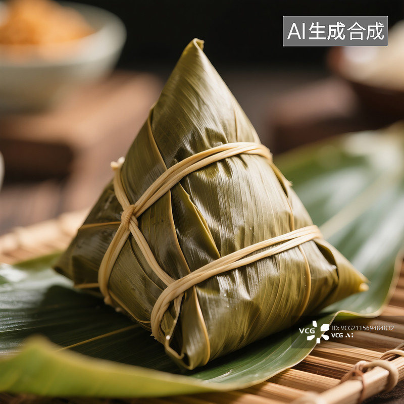 【AI数字艺术】一个饱满的粽子，特写镜头，高清摄影，美食氛围，精致图片素材