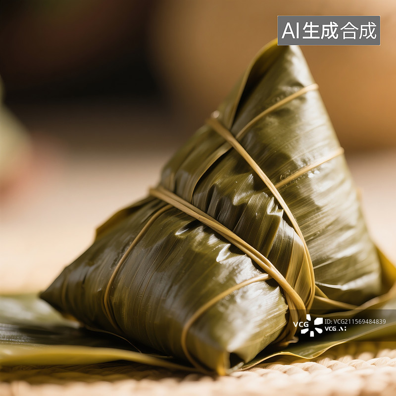 【AI数字艺术】一个饱满的粽子，特写镜头，高清摄影，美食氛围，精致图片素材
