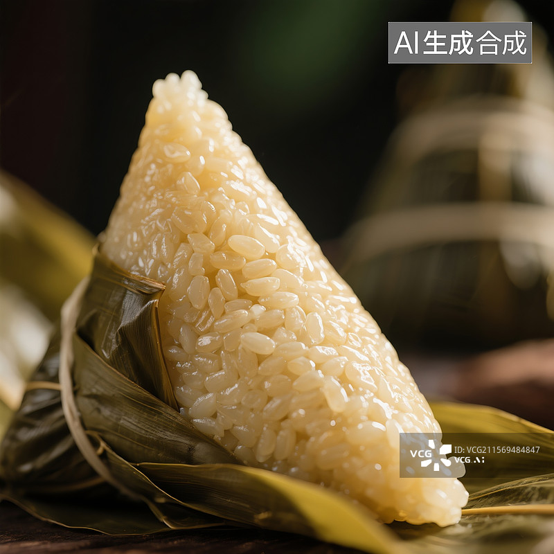 【AI数字艺术】一个饱满的粽子，特写镜头，高清摄影，美食氛围，精致图片素材