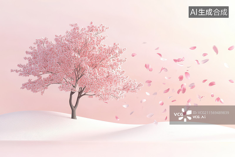 【AI数字艺术】粉色系的樱花树花瓣飘落艺术图像图片素材