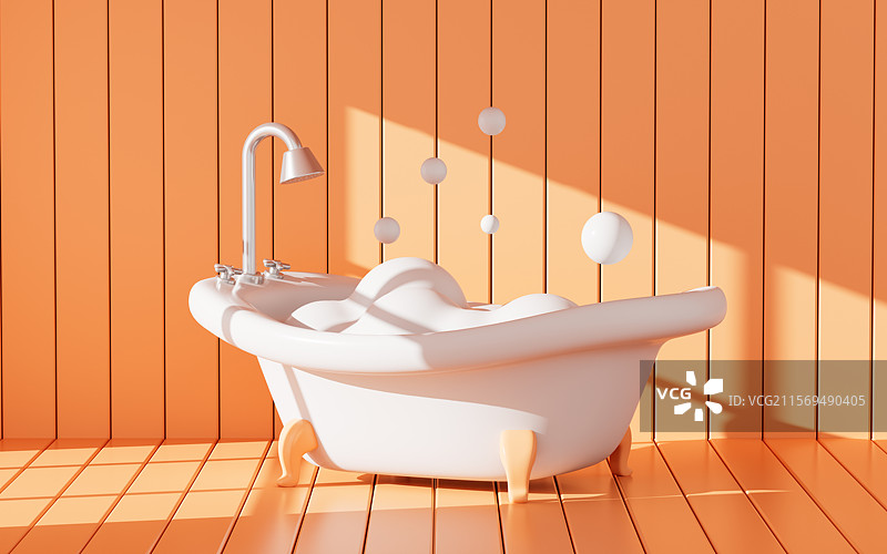 卡通室内带有浴缸的浴室3D渲染图片素材