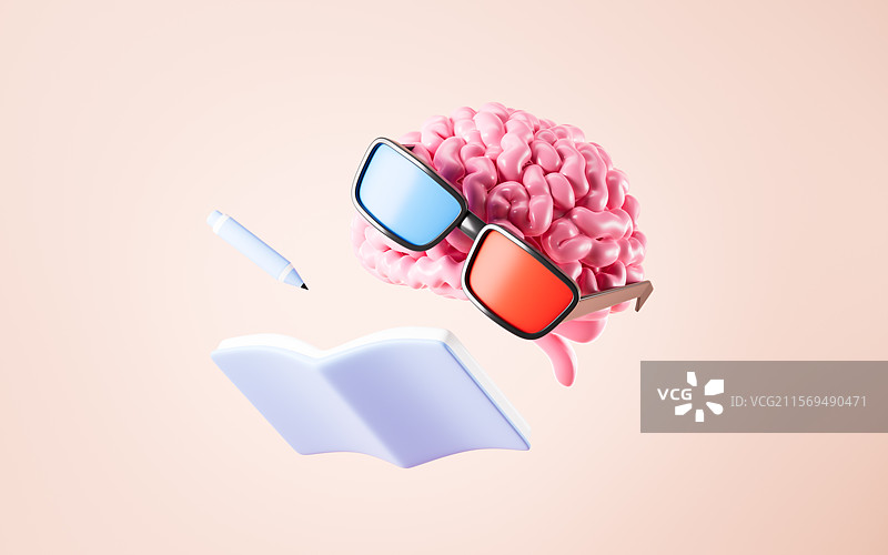 创意大脑读书智慧概念3D渲染图片素材