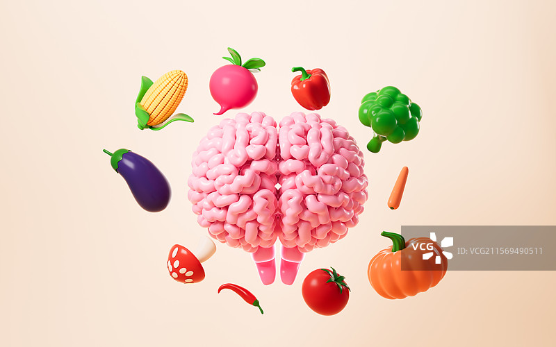 健康饮食和大脑发育创意图3D渲染图片素材