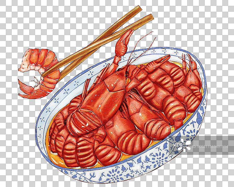 小龙虾国潮插画元素图片素材