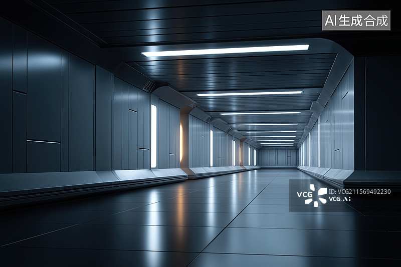 【AI数字艺术】未来主义的科幻走廊图片素材