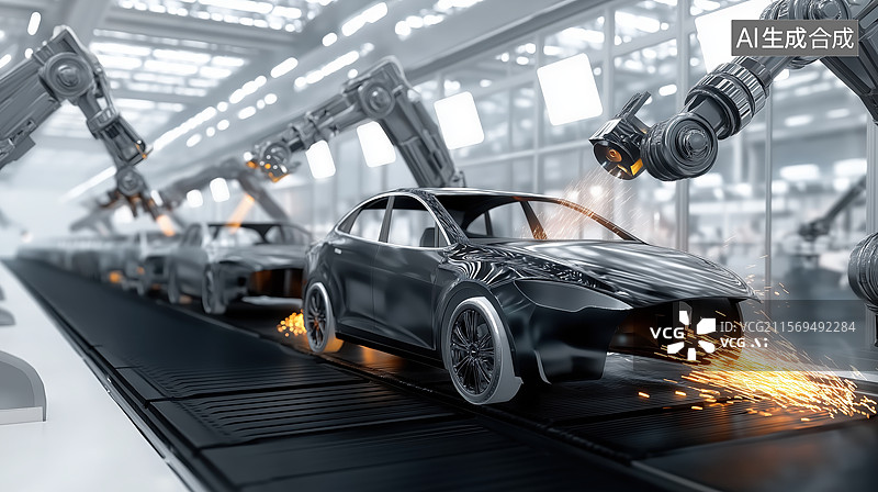 【AI数字艺术】汽车生产线上的自动化焊接图片素材