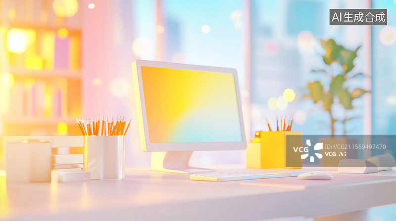 【AI数字艺术】现代书房电脑桌书桌办公桌图片素材