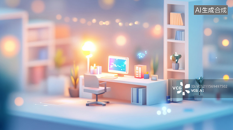 【AI数字艺术】现代书房电脑桌书桌办公桌图片素材