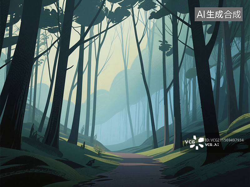 【AI数字艺术】幽深森林幻境图片素材