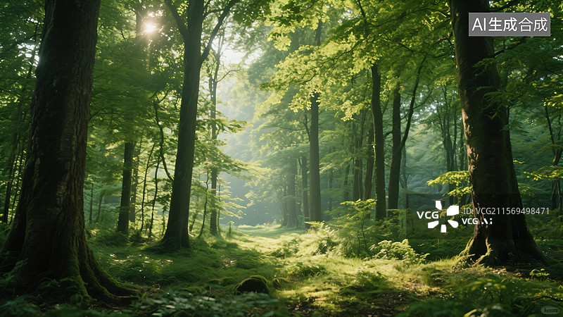 【AI数字艺术】幽静森林之光影图片素材