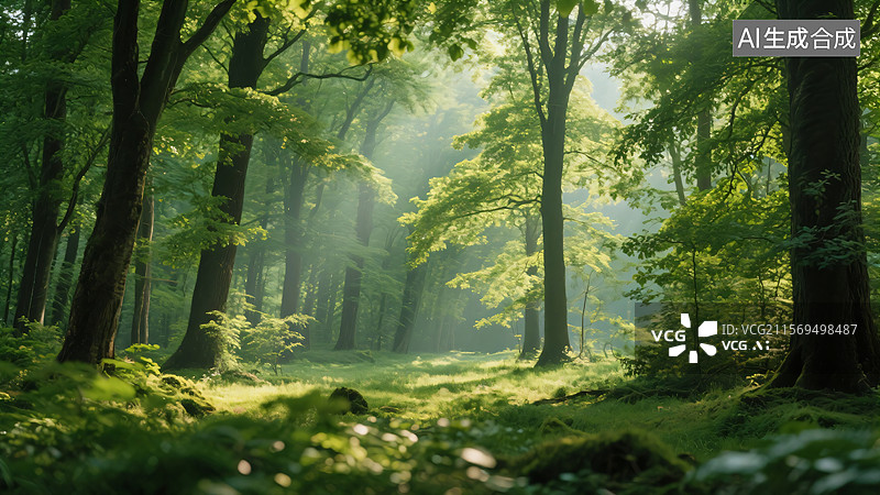 【AI数字艺术】幽静森林之光影图片素材