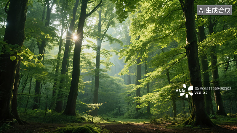【AI数字艺术】幽静森林之光影图片素材