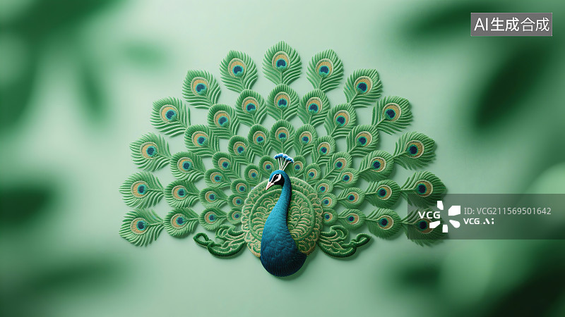 【AI数字艺术】一只孔雀展开色彩斑斓的尾羽图片素材