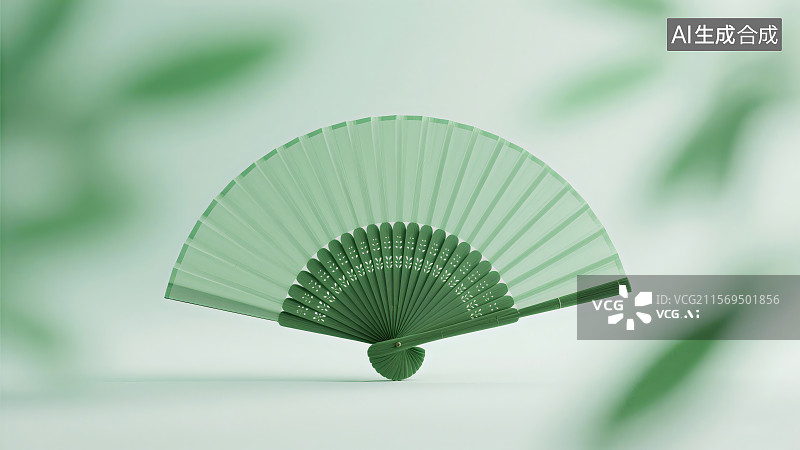 【AI数字艺术】绿色折扇展开，整体清新自然图片素材