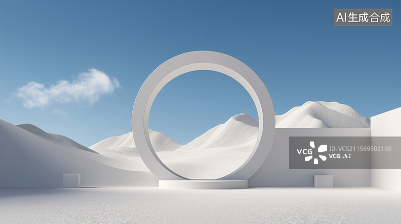 【AI数字艺术】抽象几何形状与山峰背景图片素材