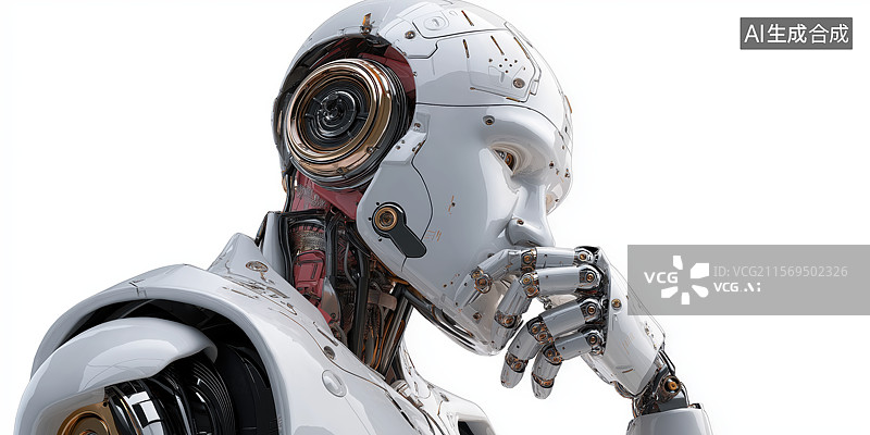 【AI数字艺术】思考姿态的机器人图片素材