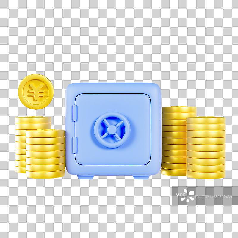 3D立体保险柜金币收益理财金融元素图片素材