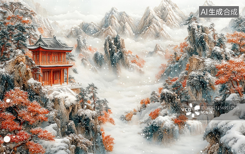 【AI数字艺术】水墨冬景图片素材