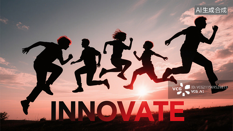【AI数字艺术】剪影人物跃向未来图片素材